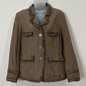 MARC AUREL Blazer Sz 40 Textured Crinkled Brown Button Front Raw Edge Germany